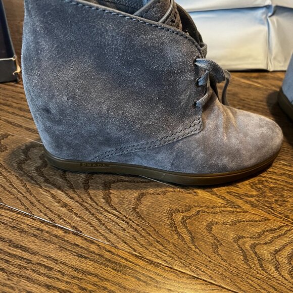 Prada Sport Scamosciato Ghiaia Suede Booties (Gray) - Picture 2 of 11